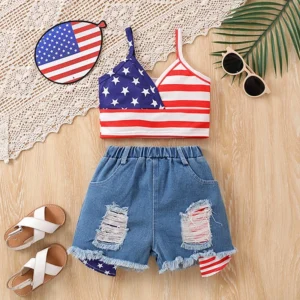 Fourth of July Outfit Sleeveless American Flag Print